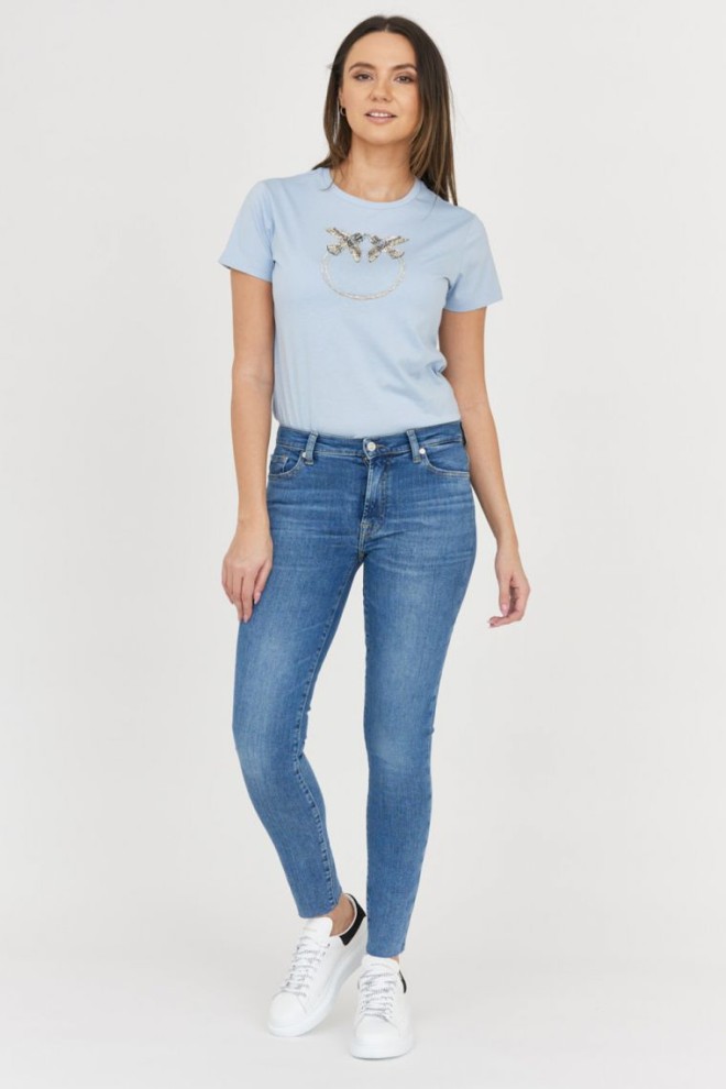 7 FOR ALL MANKIND Blue high-waisted jeans with jagged legs HW SKINNY SLIM ILLUSION Stride