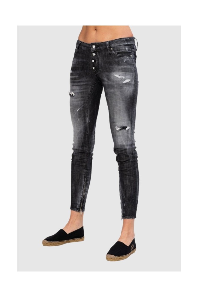 DSQUARED2 Medium waist skinny jeans czarne jeansy damskie