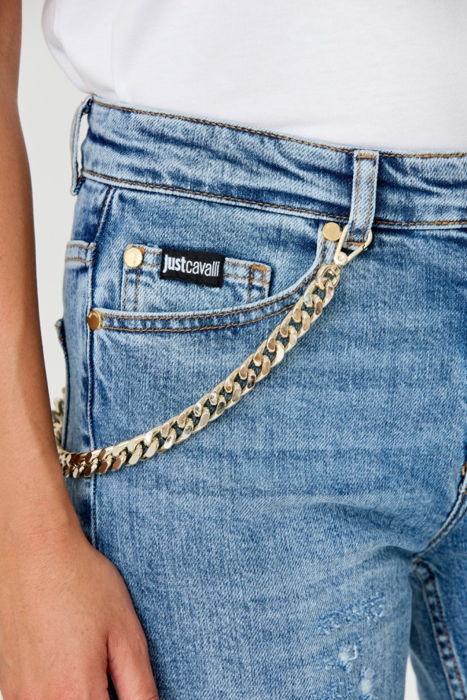 JUST CAVALLI Blue Super Slim Chain Jeans