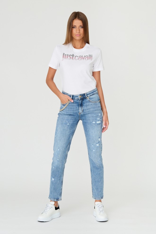 JUST CAVALLI Blue Blugi Super Slim Chain pentru femei