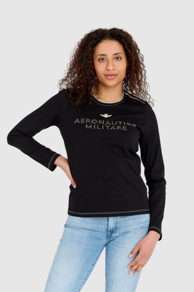 AERONAUTICA MILITARE Women's black longsleeve with rhinestone logo