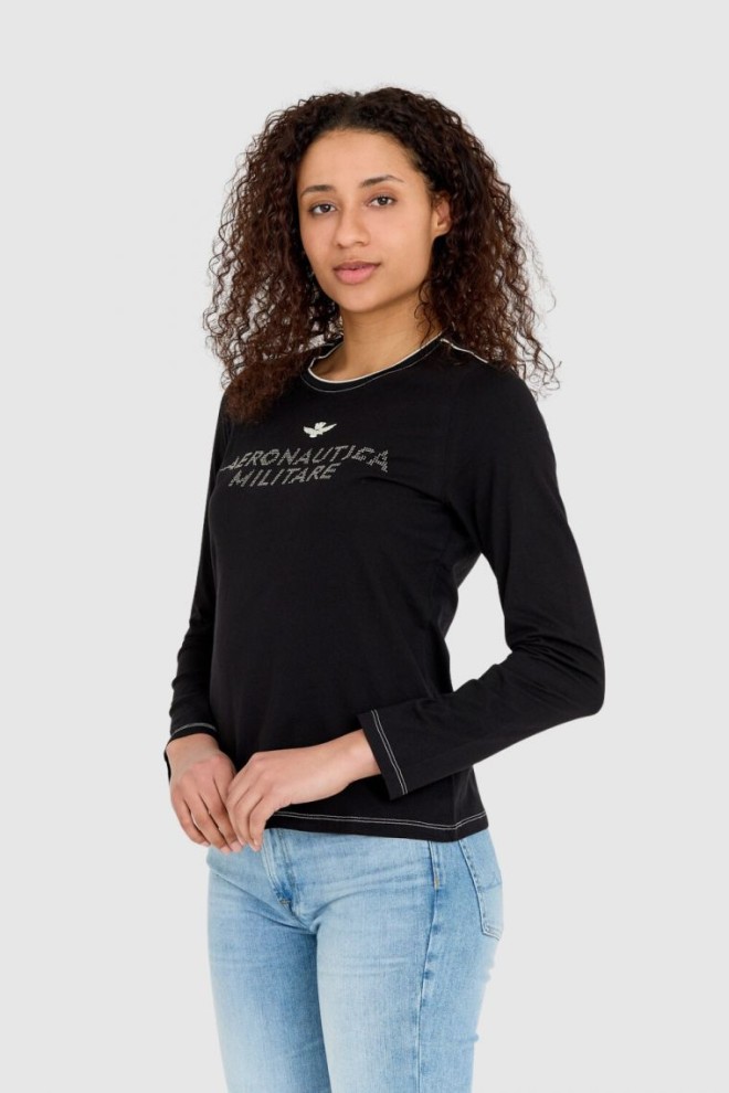 AERONAUTICA MILITARE Women's black longsleeve with rhinestone logo