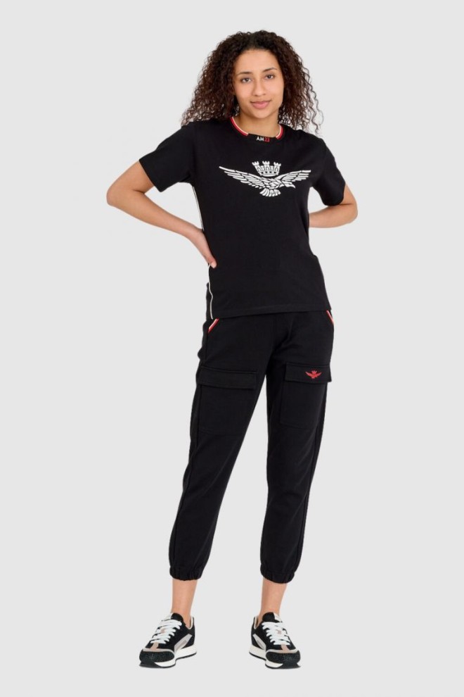 AERONAUTICA MILITARE Black loose fit women's eagle embossed t-shirt Comfort Fit