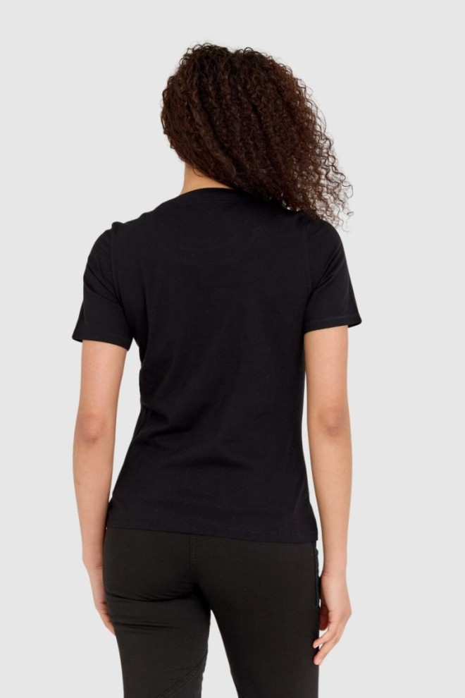 AERONAUTICA MILITARE Black cotton women's t-shirt with eagle made of rhinestones