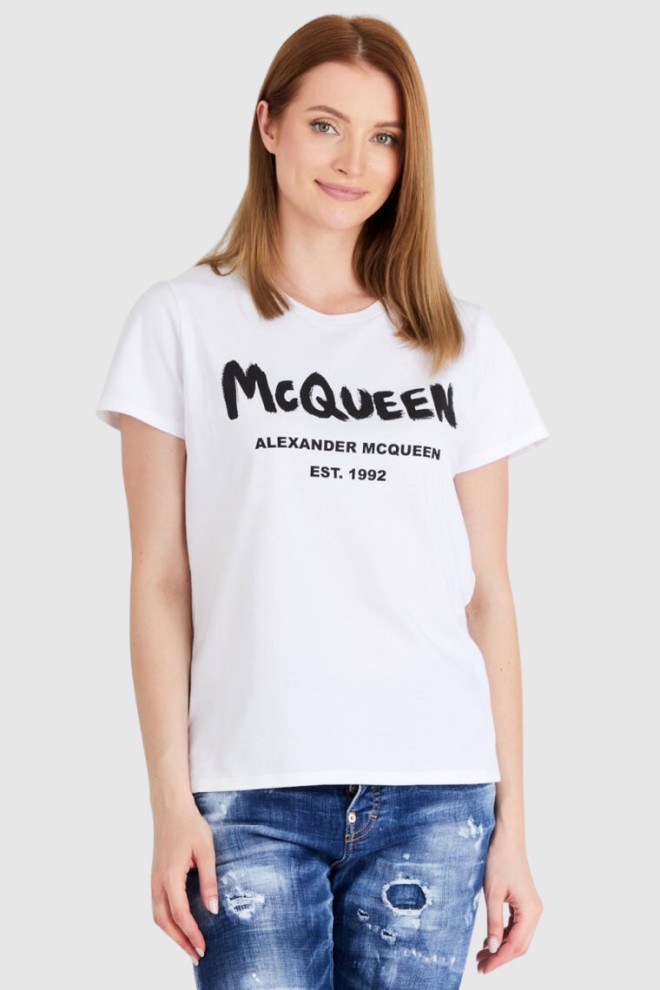 ALEXANDER MCQUEEN Biały t-shirt damski z logo