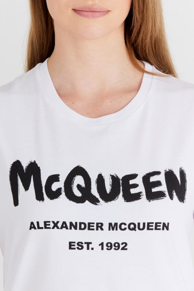 ALEXANDER MCQUEEN Biały t-shirt damski z logo