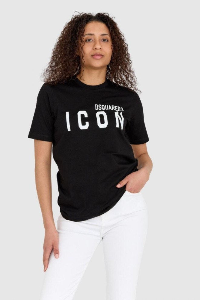 DSQUARED2 Tricou negru pentru femei cu logo cu pictogramă