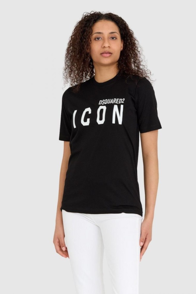 DSQUARED2 Tricou negru pentru femei cu logo cu pictogramă