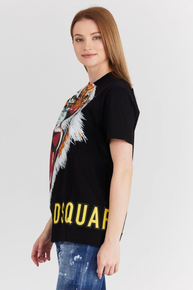 DSQUARED2 Tricou negru pentru femei cu tigru