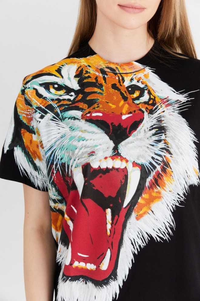 DSQUARED2 Tricou negru pentru femei cu tigru