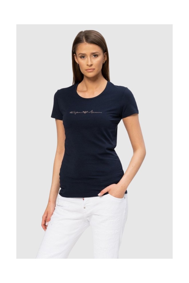 EMPORIO ARMANI Tricou albastru marin cu cristale pentru femei