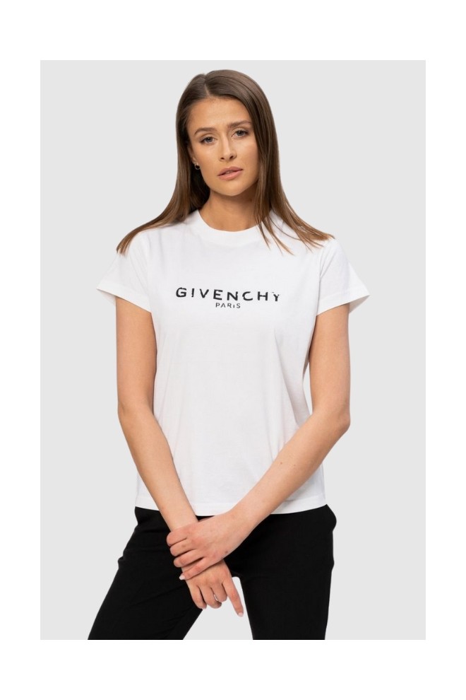 GIVENCHY Біла жіноча футболка з чорним вінтажним логотипом