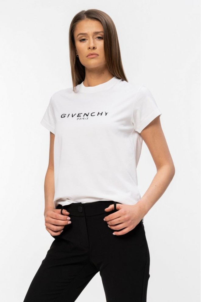 GIVENCHY Біла жіноча футболка з чорним вінтажним логотипом