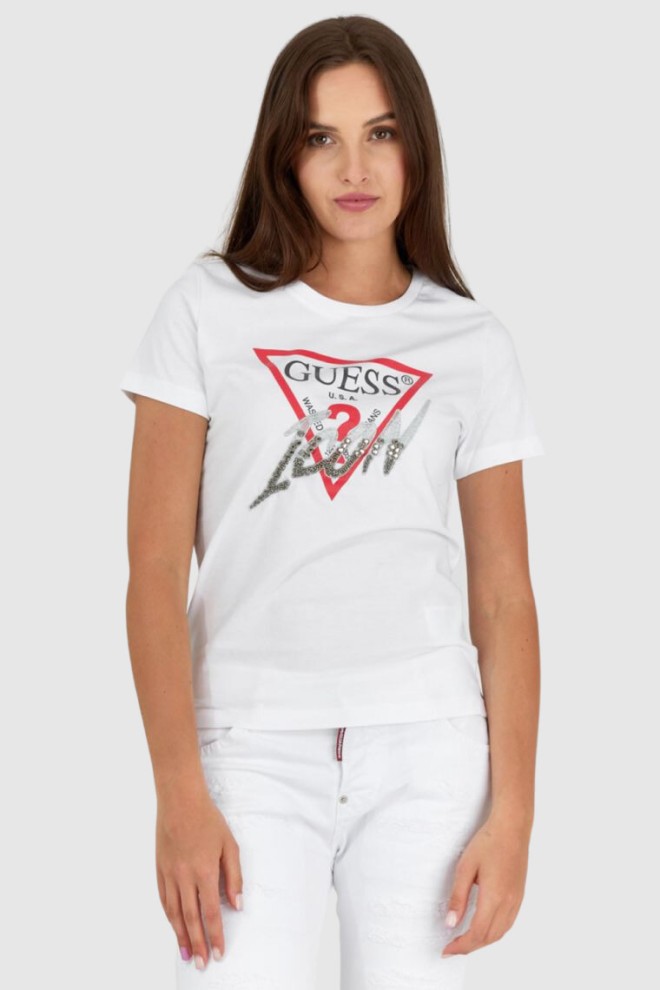 GUESS Biały t-shirt damski icon