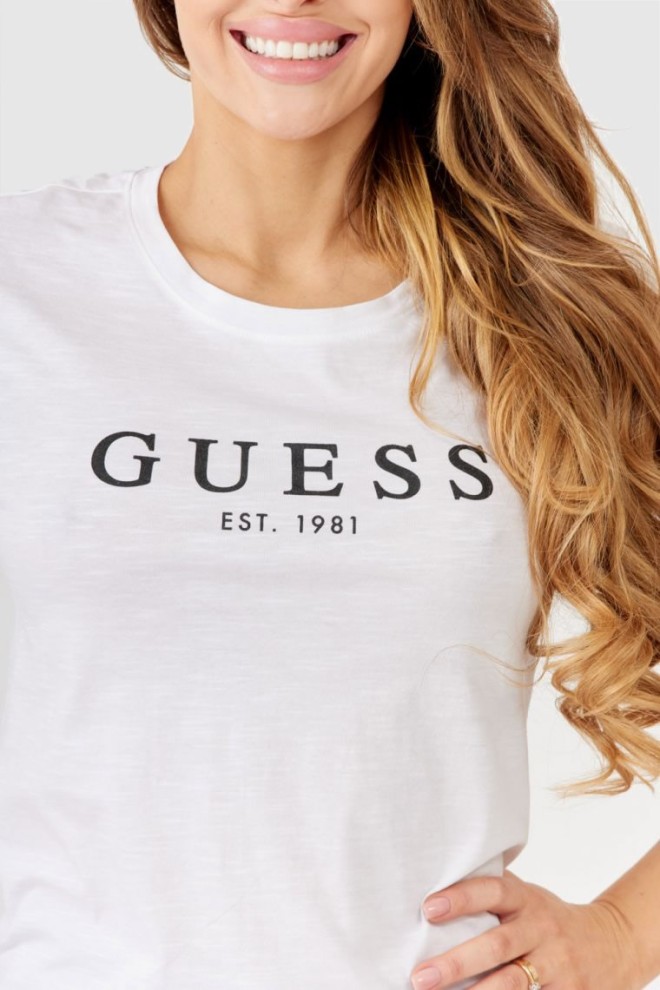 GUESS Biały t-shirt damski z czarnym logo