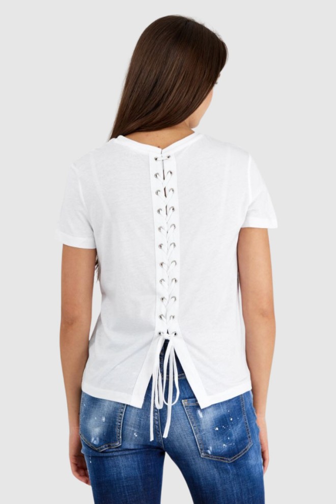 GUESS White women's t-shirt with print and tie at back