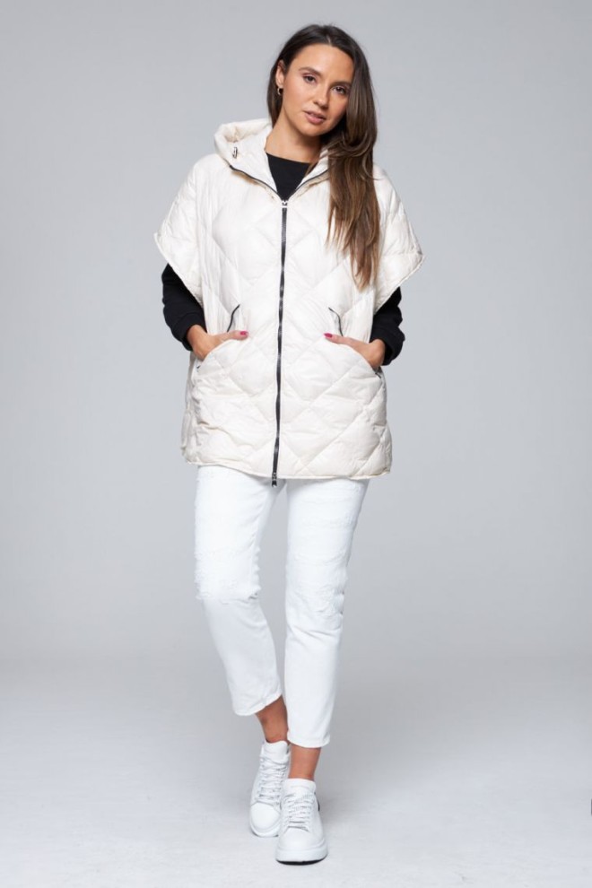 HETREGO Cream Ginger down sleeveless hooded jacket