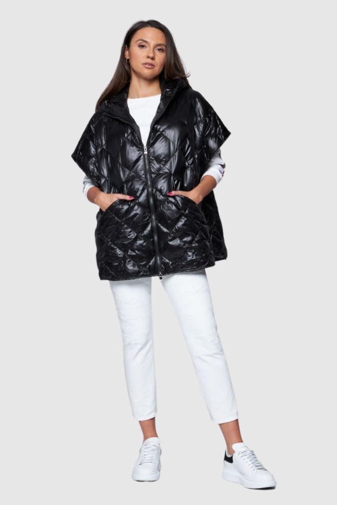 HETREGO Jachetă cu glugă fără mâneci Ginger down negru pentru femei