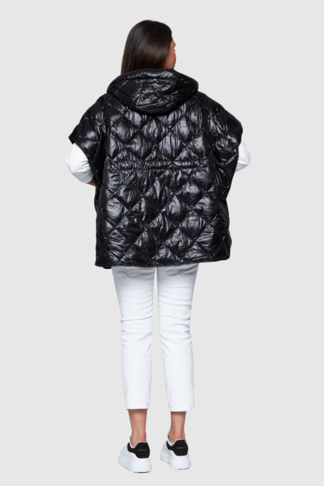 HETREGO Jachetă cu glugă fără mâneci Ginger down negru pentru femei