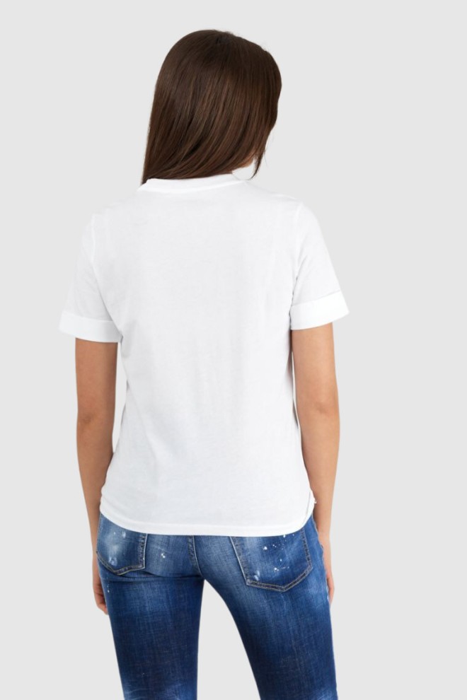 GUESS Tricou pentru femei din bumbac imprimat alb