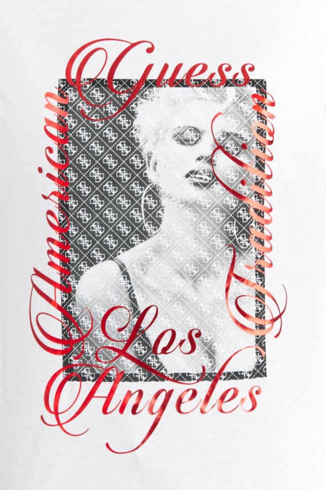 GUESS Tricou pentru femei din bumbac imprimat alb