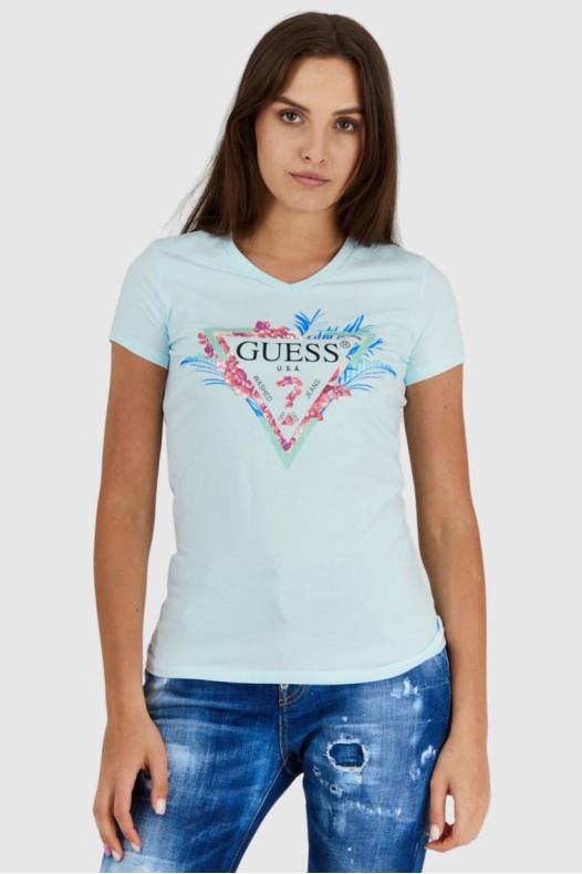 GUESS Tricou albastru cu...