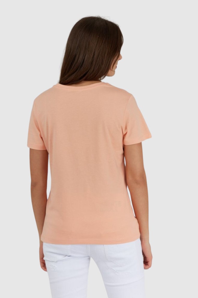 GUESS Women's peach t-shirt with white logo