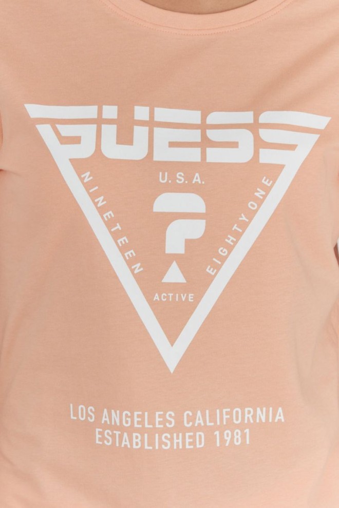 GUESS Tricou pentru femei, culoarea piersicii, cu logo alb