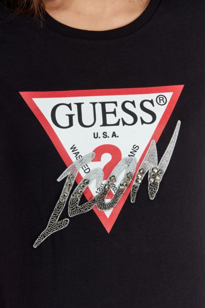 GUESS Tricou negru cu icoane pentru femei