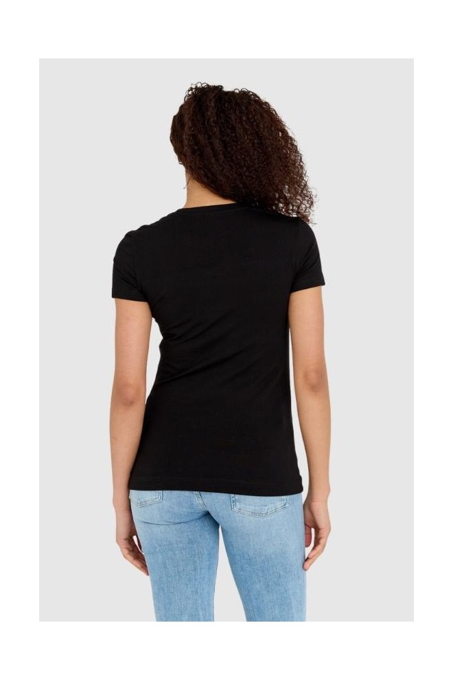 GUESS Black women's logo t-shirt with flowers and rhinestones slim fit