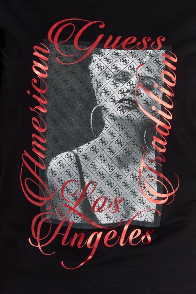 GUESS Tricou negru imprimat pentru femei