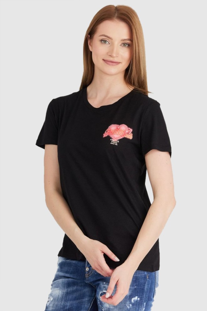 GUESS Tricou negru pentru femei cu imprimeu colorat
