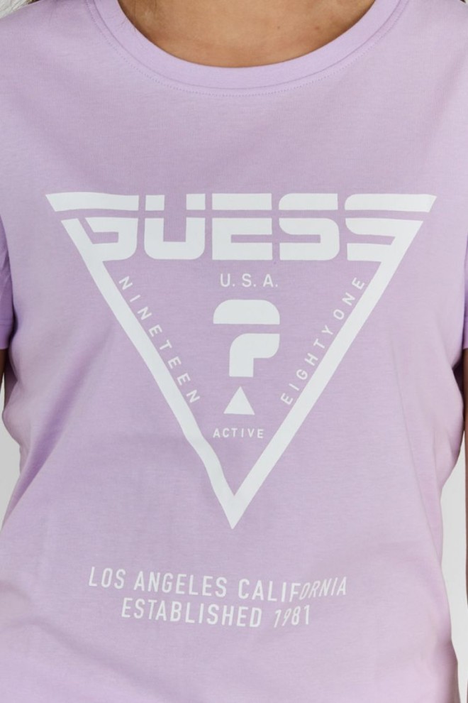 GUESS Purple women's t-shirt with white logo