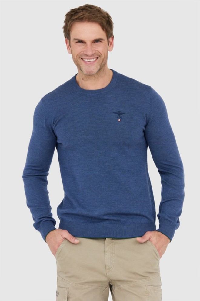 AERONAUTICA MILITARE Blue men's merino wool sweater