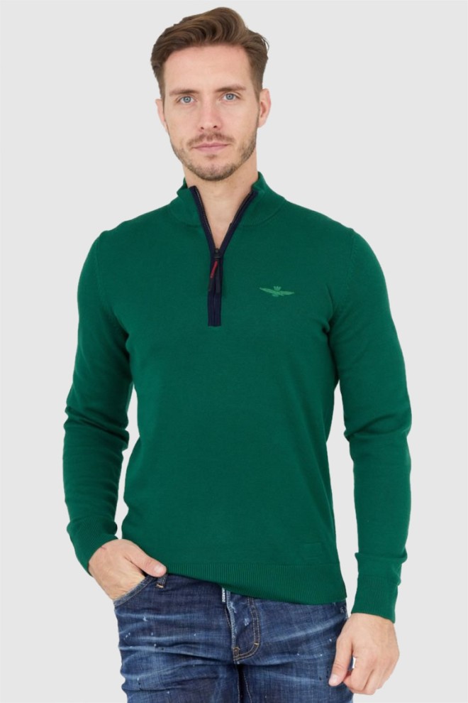 AERONAUTICA MILITARE Green men's zip-up sweater