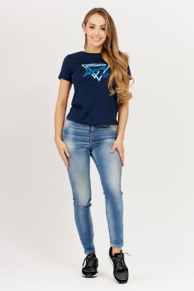 GUESS tricou iconic albastru marin pentru femei