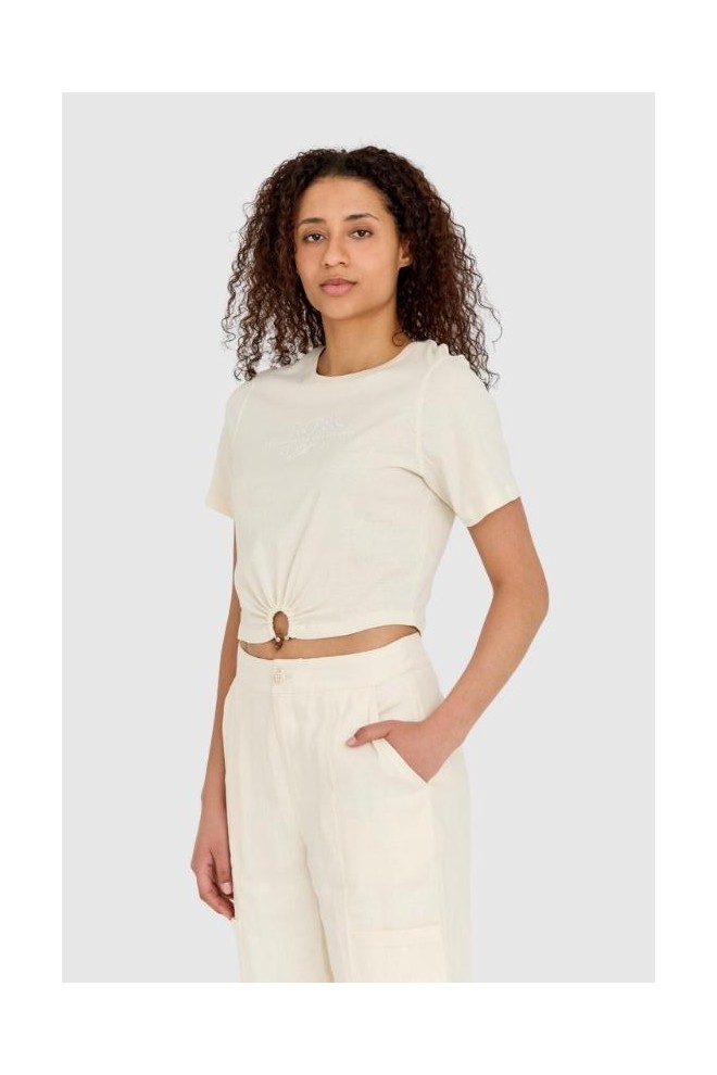 GUESS Cream femei cropped fit piercing tricou