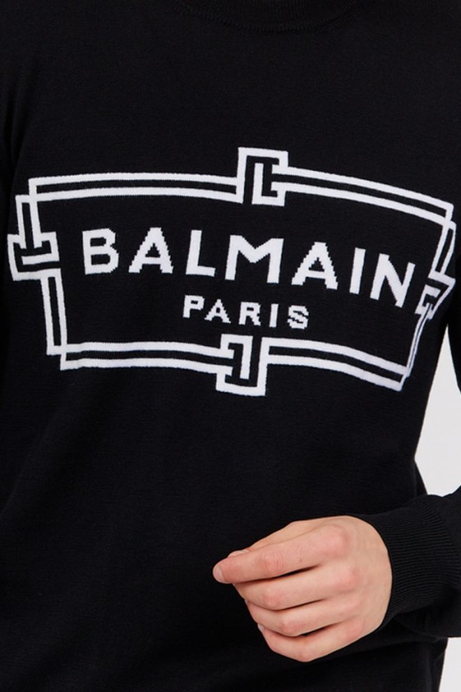 BALMAIN Pulover negru pentru bărbați din lână merino