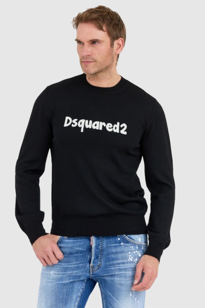 DSQUARED2 Чорний чоловічий джемпер-пуловер з мультиплікацією