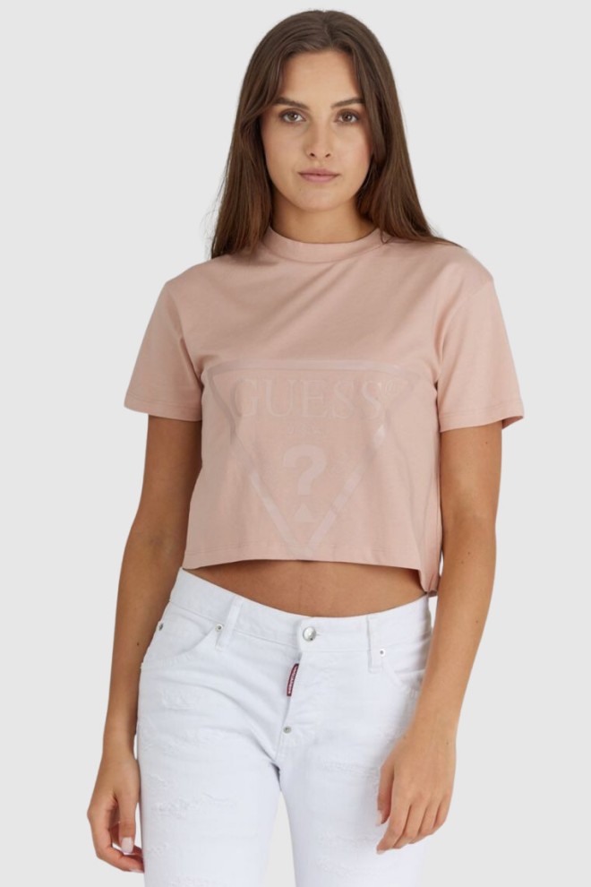 GUESS Women's short pink t-shirt with logo