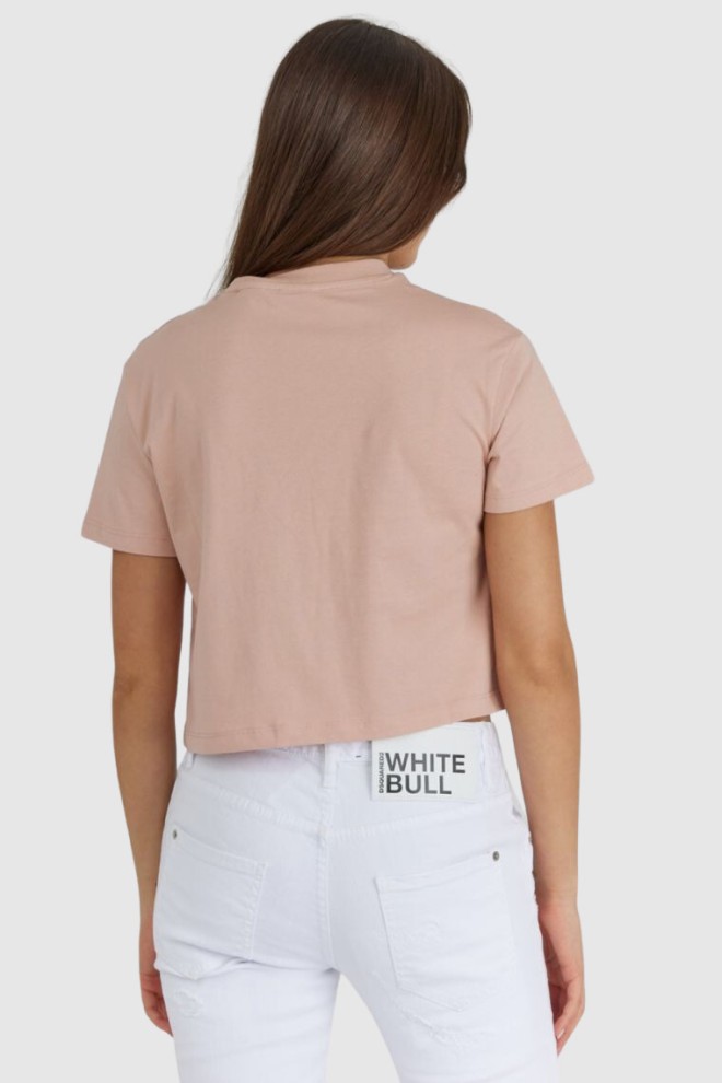 Tricou scurt roz cu logo GUESS pentru femei