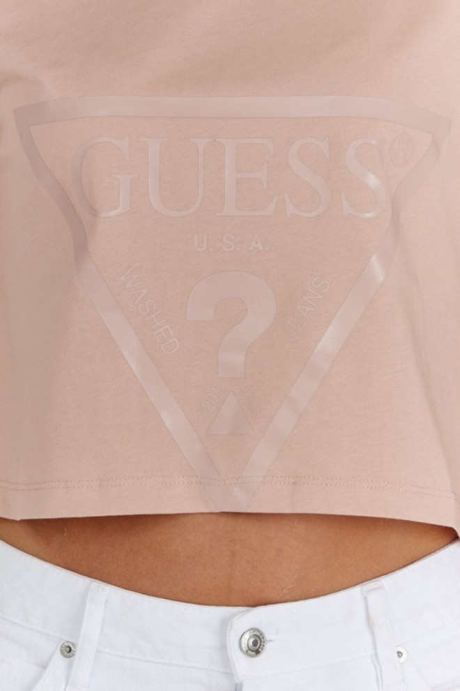 Tricou scurt roz cu logo GUESS pentru femei
