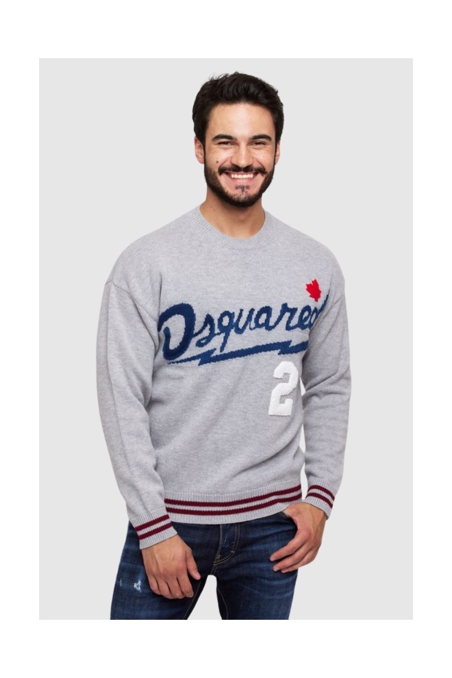DSQUARED2 Pulover gri pentru bărbați cu logo albastru marin