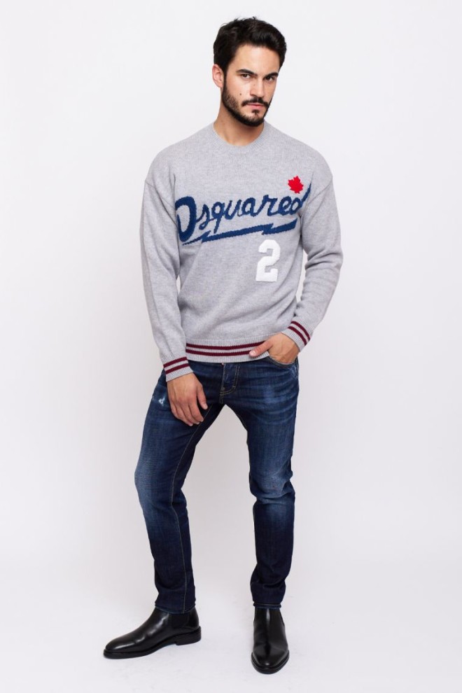 DSQUARED2 Pulover gri pentru bărbați cu logo albastru marin