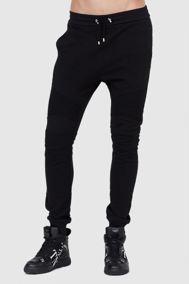 BALMAIN Black men's sweatpants with velvet logo