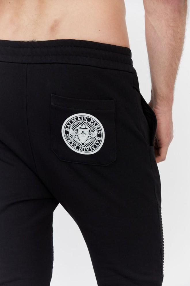 BALMAIN Black men's sweatpants with velvet logo