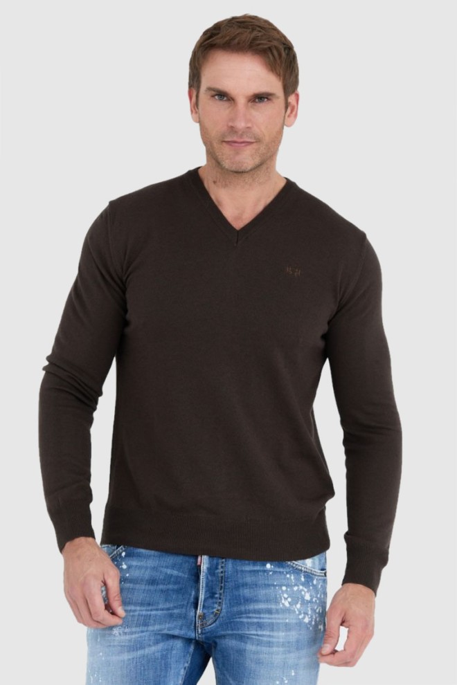 LA MARTINA Men's Brown Wool V-neck Sweater