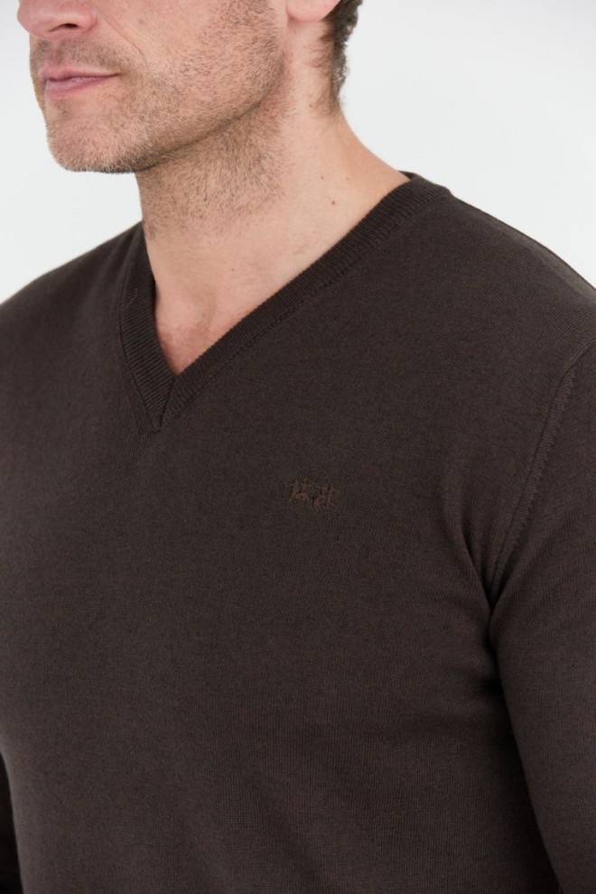 LA MARTINA Men's Brown Wool V-neck Sweater