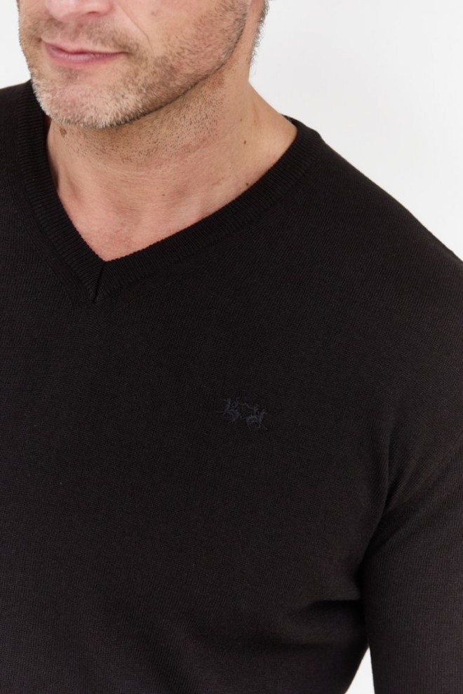 LA MARTINA Pulover cu decolteu în V din lână neagră pentru bărbați