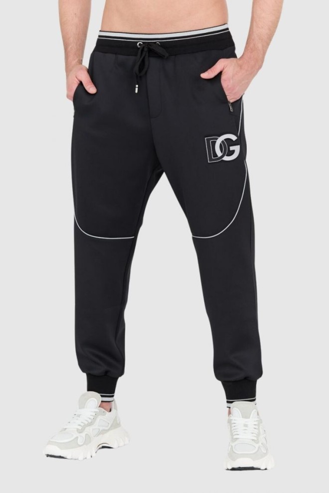 DOLCE & GABBANA Pantaloni de trening negri pentru bărbați cu logo mare